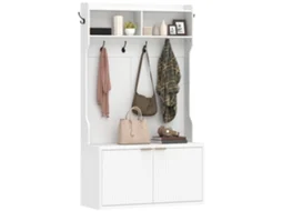 Móvel cabide de entrada com sapateira, prateleiras abertas e 6 ganchos, estilo moderno (100x38x172 cm) branco | S/MARCA