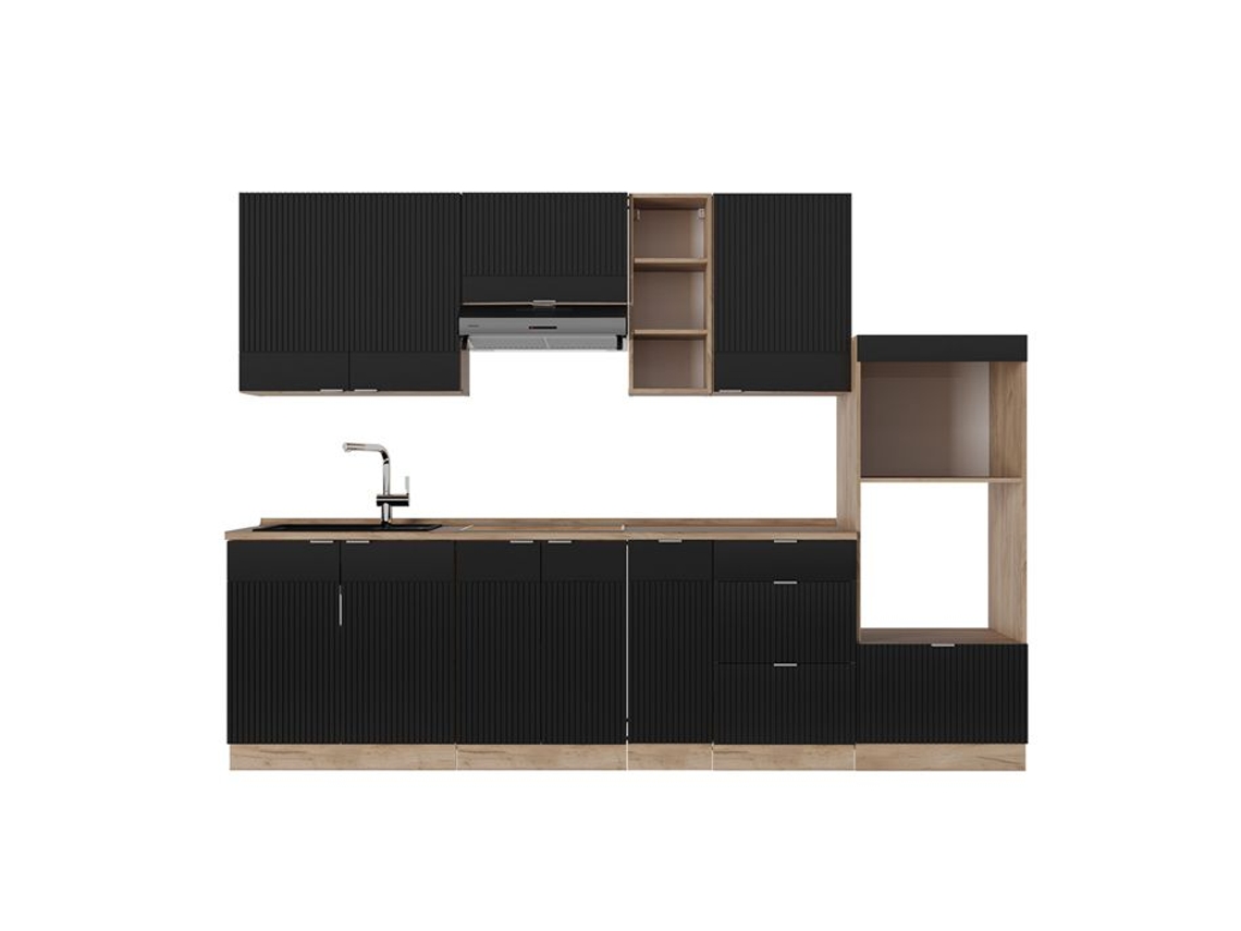 Cozinha Fame-line, 280cm, Pt Carvalho, Preto Riscado/carvalho Dourado, Carvalho De Força Dourado, Vicco