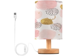 Abajur De Cabeceira Com Estampa Bolinhas, Portas De Carregaje USB C, Luminária De Mesa Cabeceira, Luminária De