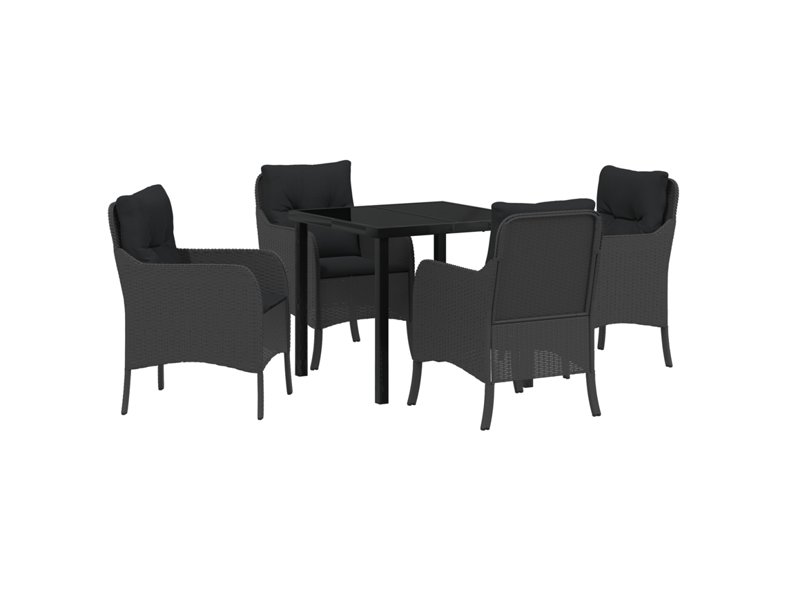 Conjunto 5 De Jantar Para Jardim De Vidaxl Com Almofadas De Vime Pe Preto