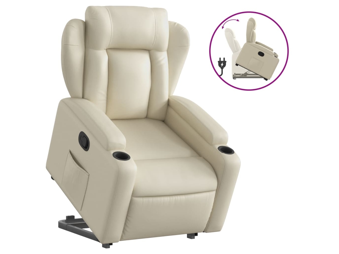 Poltrona reclinável elevatória VIDAXL couro artificial cor creme