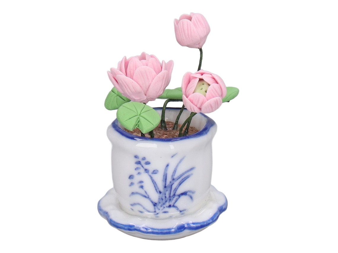 Mali vaso de Lírio d'água Miniatura em Resina para Casinha em Escala 1:12 Decor