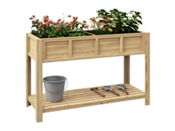 Vaso Elevado de Madeira com Prateleira Inferior, Partição e Drenagem 115x46x75 Cm