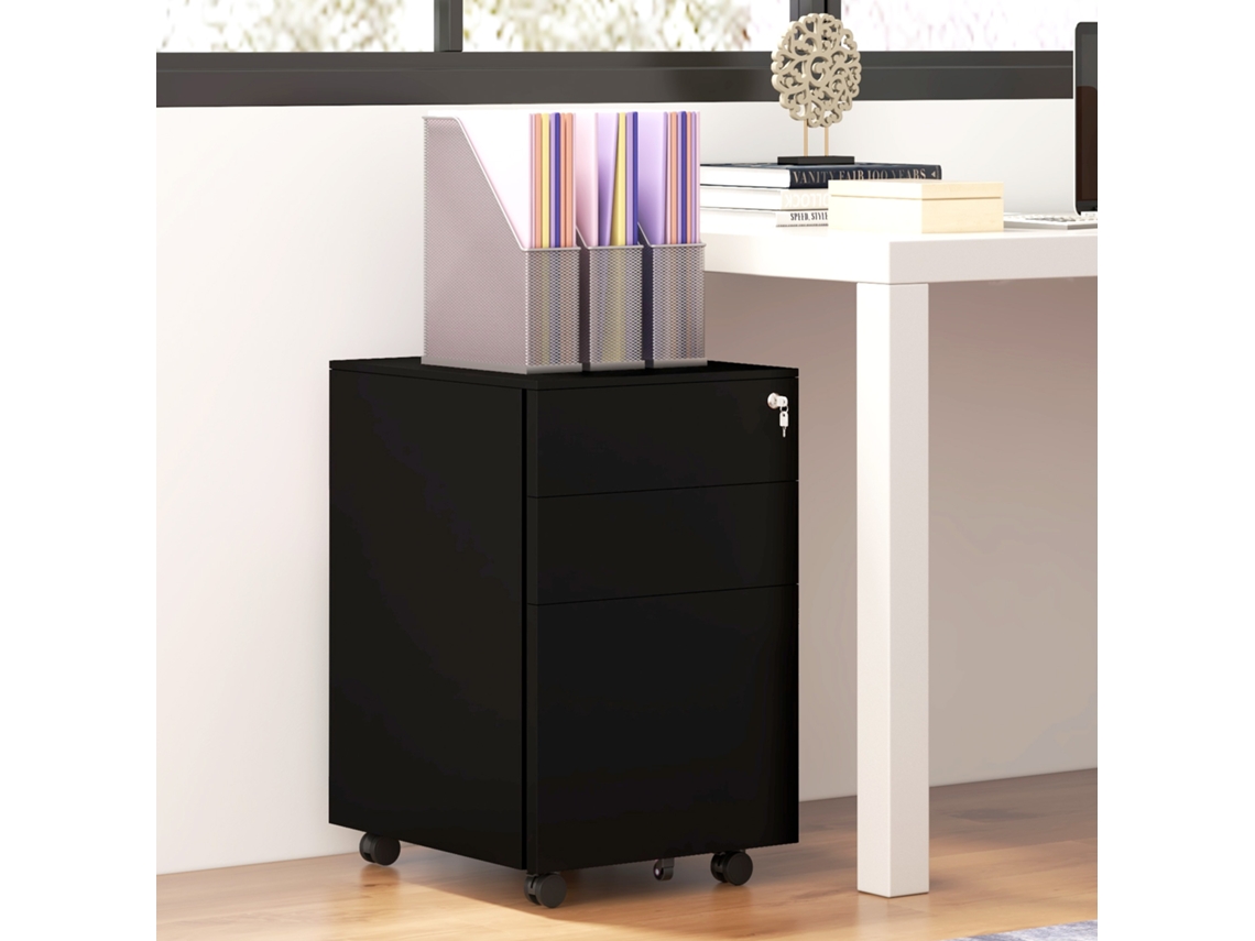 Arquivo Móvel 3 Gavetas Trancável 37x43,5x60cm Preto