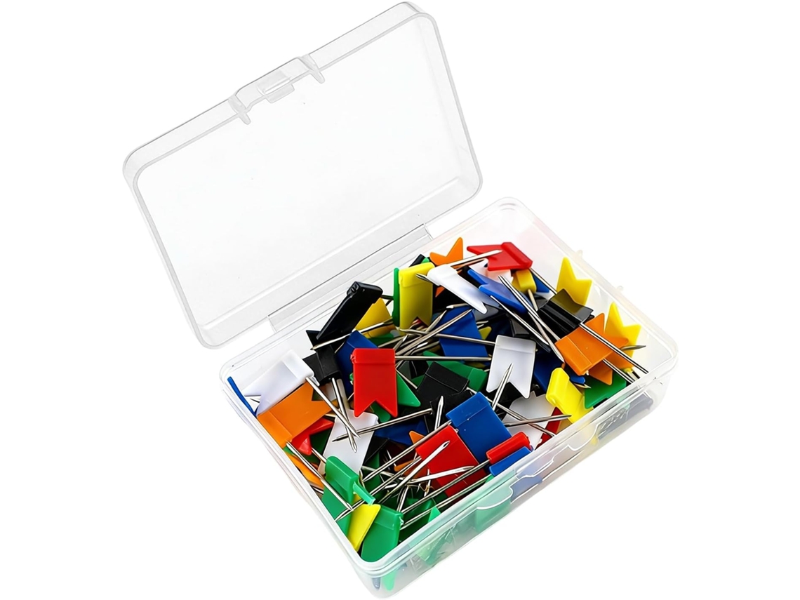 Conjunto De 100 Alfinetes Mapa Com Design Bandeiras Multicoloridas Em Uma Caixa Organizadora Para Arquivos E Projetos