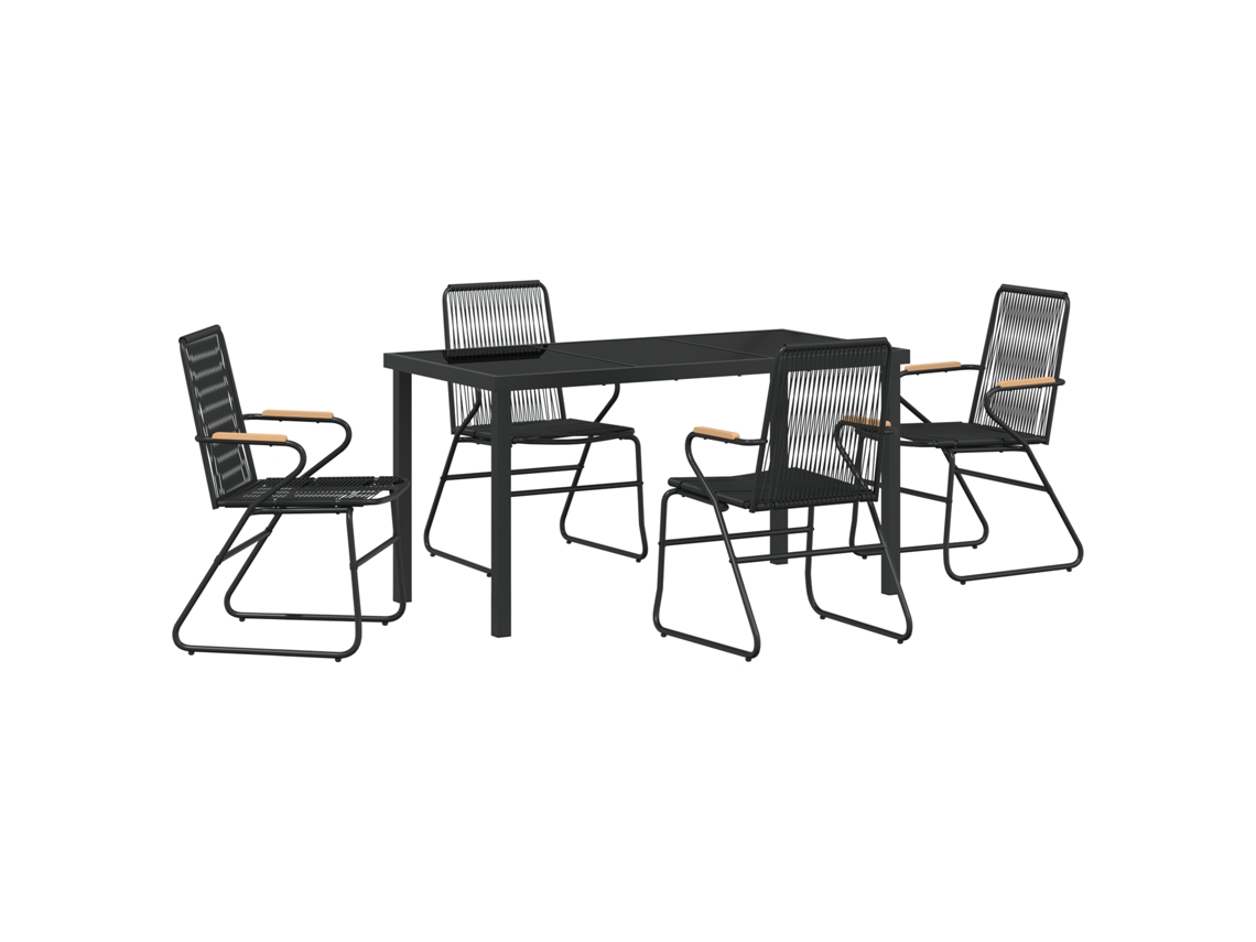 Conjunto 5 Conjunto De Jantar Para Jardim Vidaxl Preto Pvc (140 X 70 X 73 Cm)