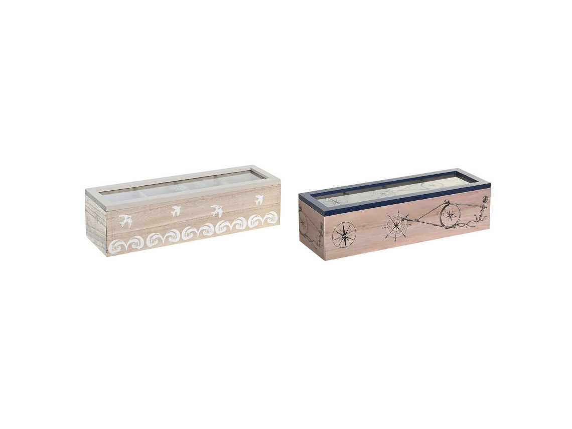 Caixa para Infusões DKD HOME DECOR Cristal Azul Branco Madeira Mdf 30 X 9 X 8 Cm 2 Unidades