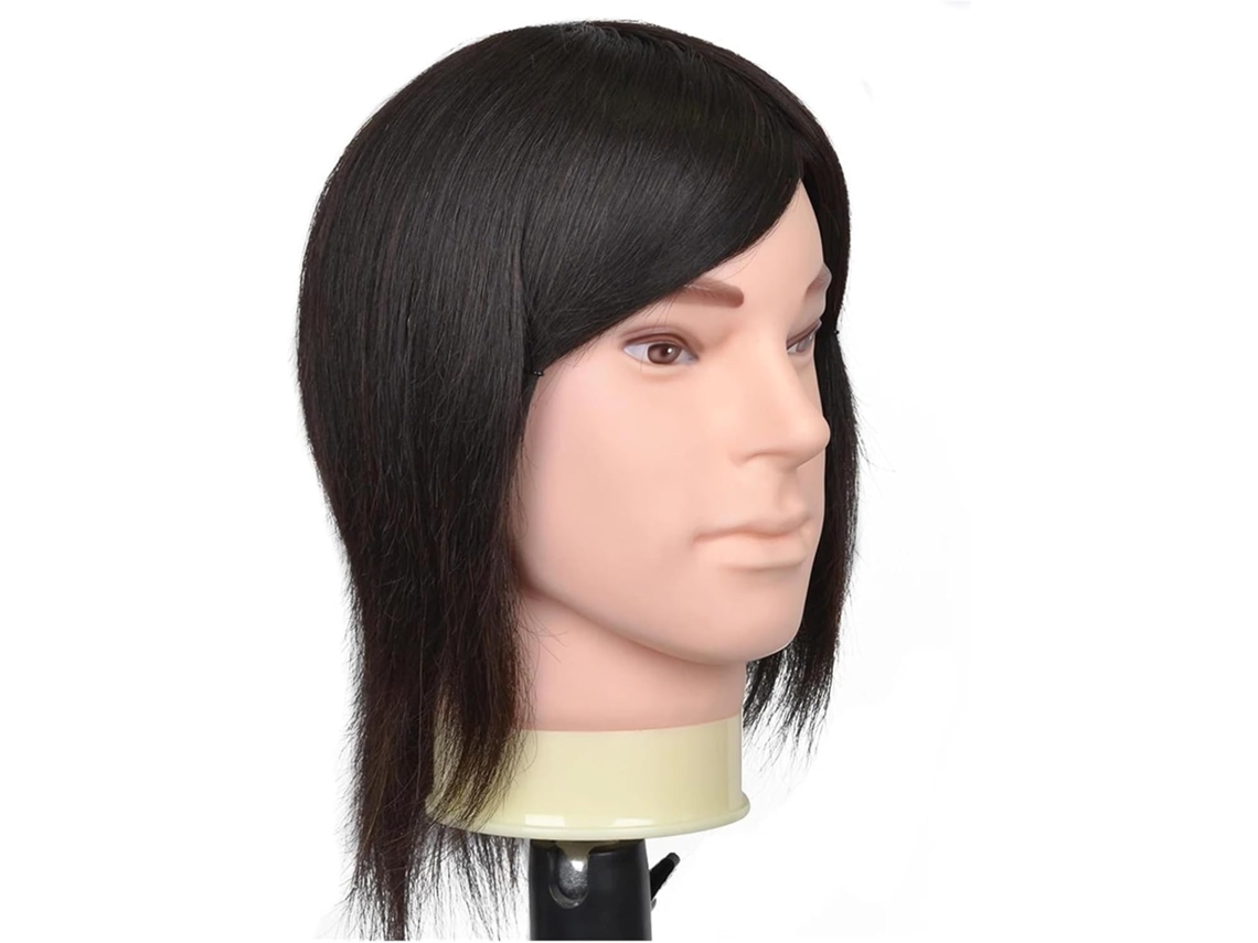 Cabeça de Manequim Masculina com Cabelo Humano, Barba e Cabelo, para Treinamento em Cabeleireiro. SFUSHOS
