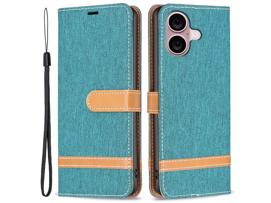 Capa Em Couro Pu Para Iphone 16 Plus Verde