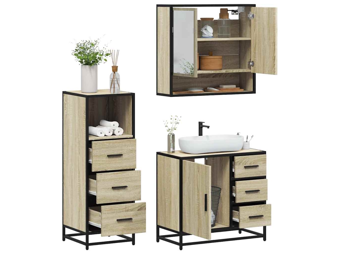 Vidaxl 3 Pcs Conj. Móveis Casa Banho Derivados Madeira Carvalho Sonoma