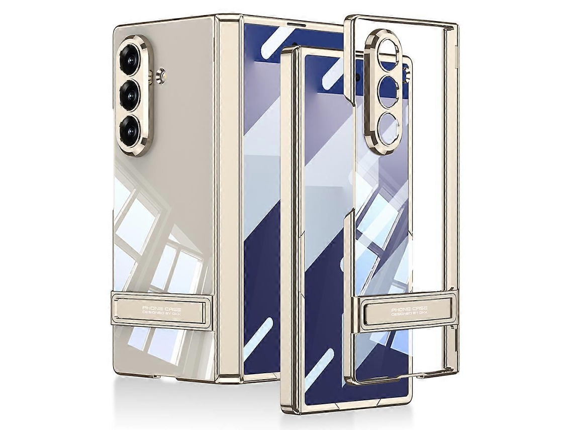 Capa Tkdaddy Gkk Para Samsung Galaxy Z Fold7 5g Com Proteção Magnética E Dobradiça, Vidro Temperado, Suporte, Capa Para Celular, Champanhe E Dourado