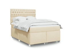 Vidaxl Cama Com Molas/colchão 140x200 Cm Tecido Cor Creme