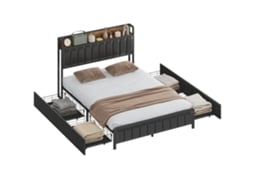 Cama De Casal Com Colchão, Com 4 Gavetas E Uma Prateleira