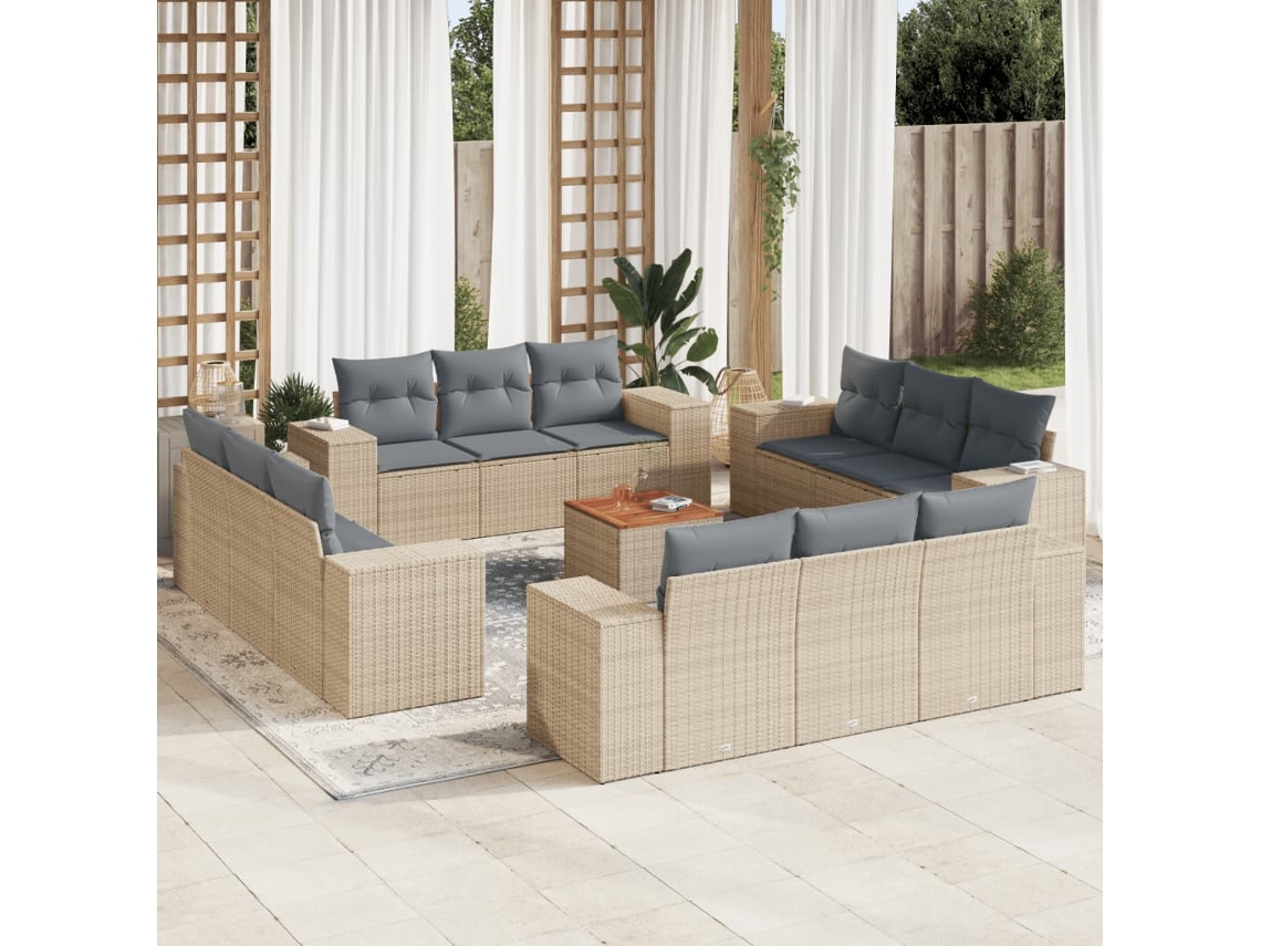 Vidaxl 13 Pcs Conjunto de Sofás P/ Jardim com Almofadões Vime Pe Bege