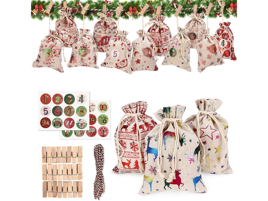 Roupa de Cama de Algodão Calendário Do Advento para Preencher Calendário Do Advento para Preencher 24 Peças 12 Padrões