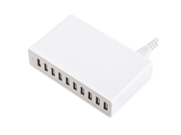 Mali carregador de Parede Usb com 10 Portas 60w 10a para Celular e Tablet Branco com Proteção Segura e Cabo 1,6m
