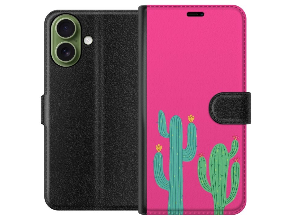Capa Carteira Compatível Com Apple Iphone 17. Cactos Coloridos Em Um Fundo Rosa Vibrante, Design Simples E Moderno Com Tema Da Natureza.