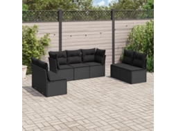 Vidaxl 7 Pcs Conjunto De Sofás P/ Jardim C/ Almofadões Vime Pe Preto