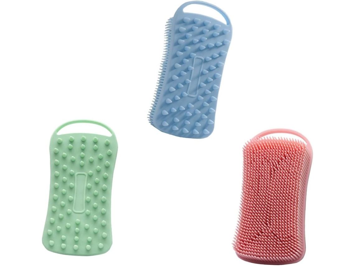 Lurelia Kit De 3 Escovas De Silicone Para Banho De Cuidado Corporal, Dupla Face, Pega Ergonómica E Massagem Suave, Uso Diário
