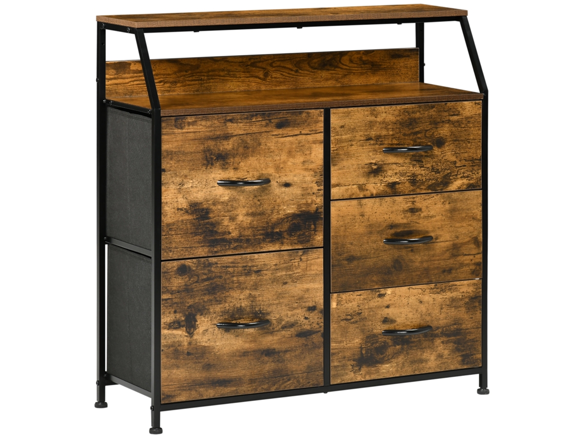 Cômoda Dobrável De Tecido Estilo Industrial Com 5 Gavetas, 83,5 X 29 X 87 Cm, Marrom