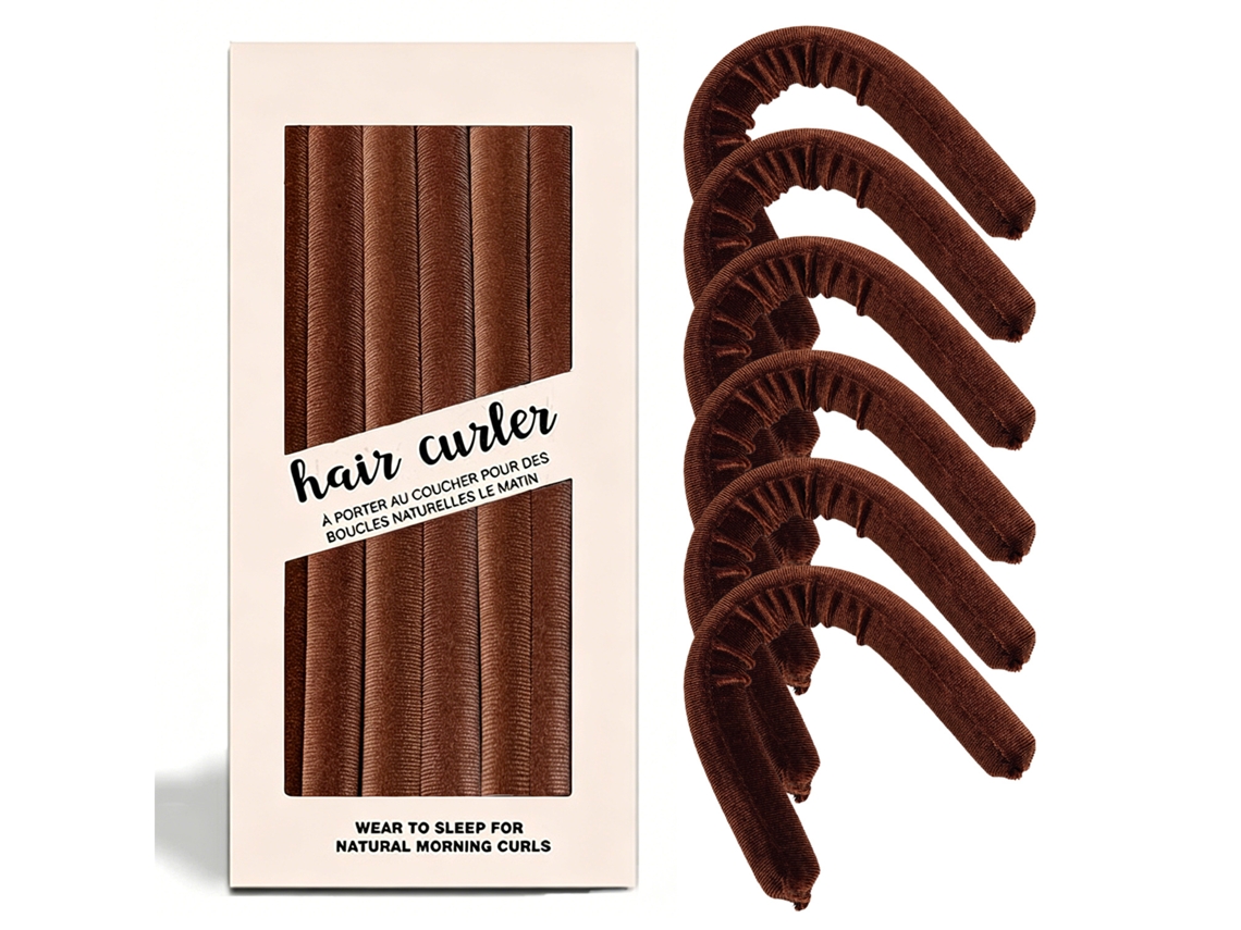Cachos Sem Calor Noturno Flexi Rods Em Veludo E Cetim, Para Todos Os Tipos De Cabelo 6 Unidades, Marrom Hexinyigjly