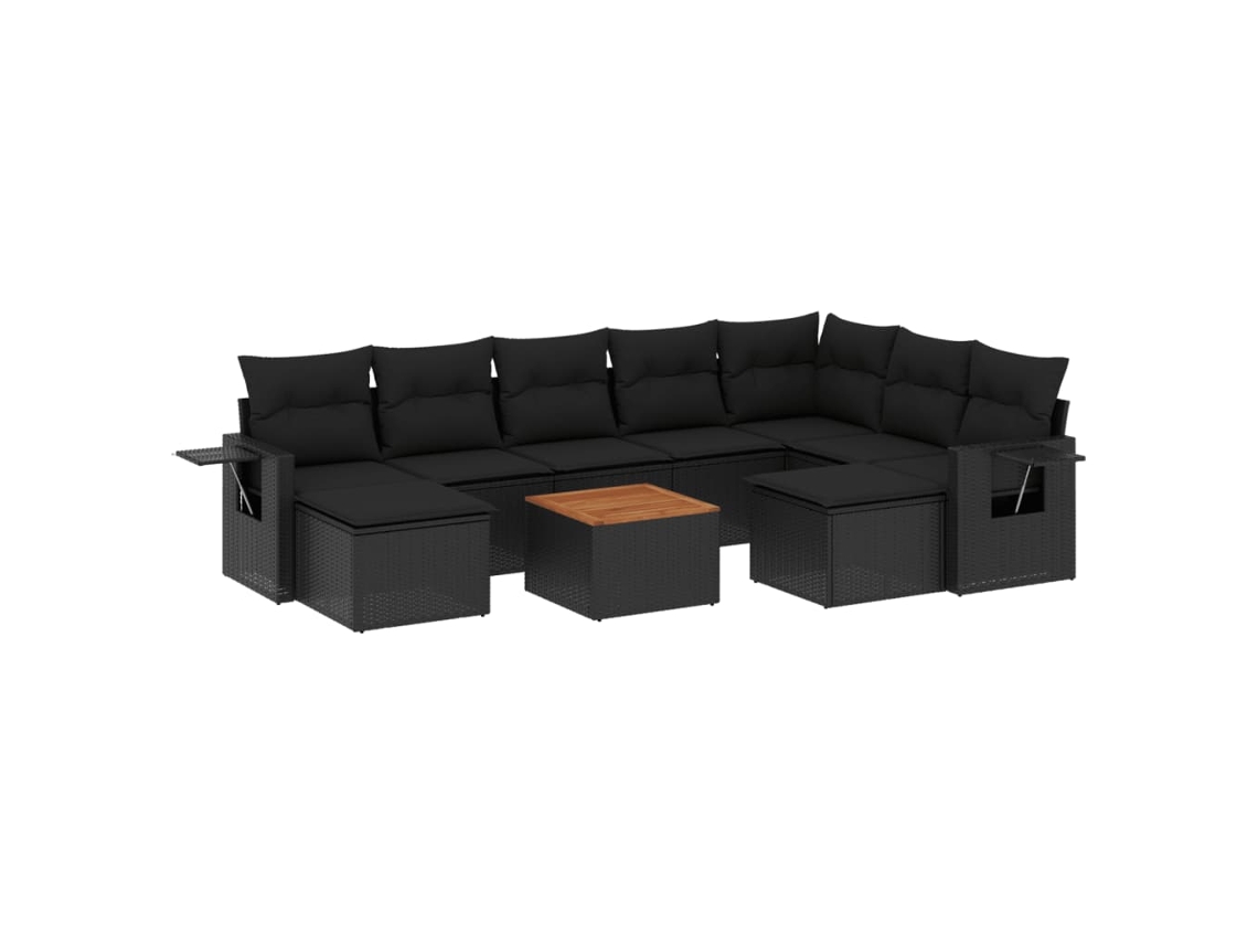 Conjunto de 10 Sofás de Jardim com Almofadões Vime Pe Preto MAISON EXCLUSIVE