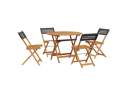 Conjunto 5 de jantar p/ jardim VIDAXL vime PE/madeira maciça preto