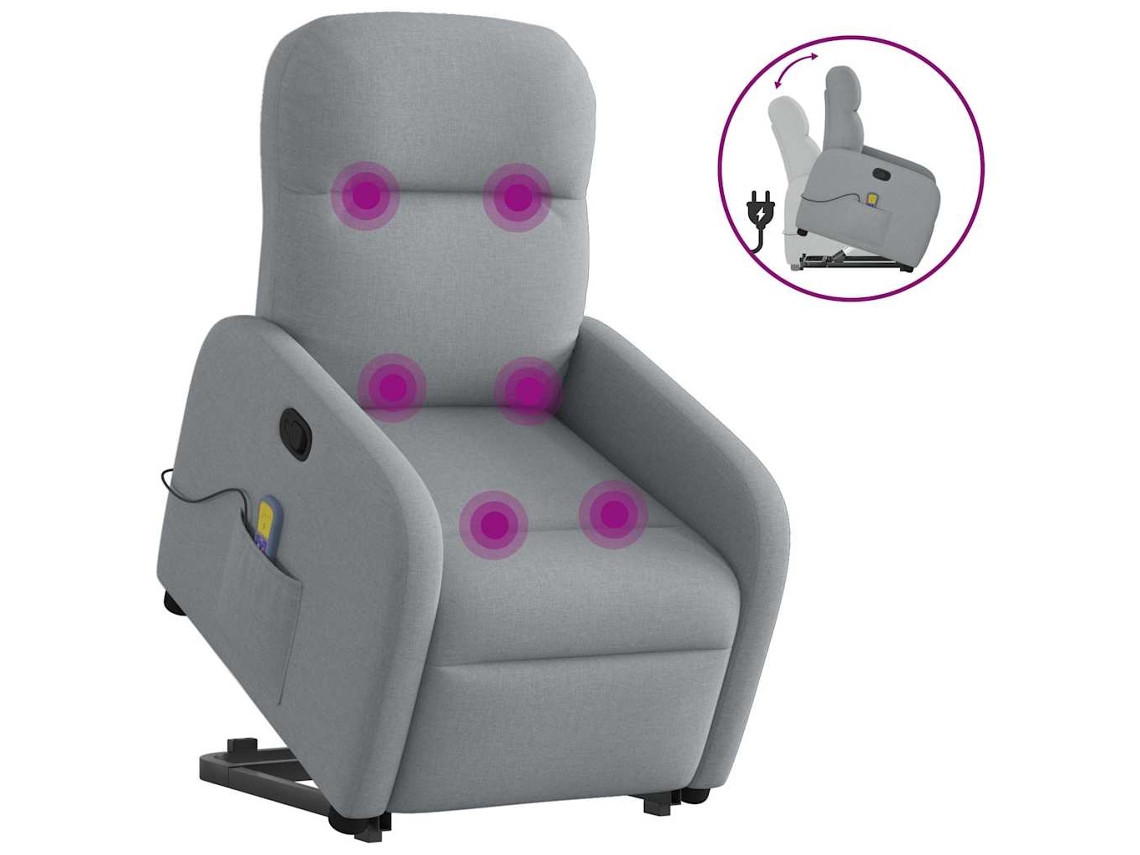 Vidaxl Poltrona Reclinável Massagens Tecido Cinzento-claro