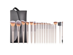 Conjunto de 20 Peças com Bolsa Preta. Conjunto de Pincéis de Maquiagem Feminino na Cor Champanhe. MDUG