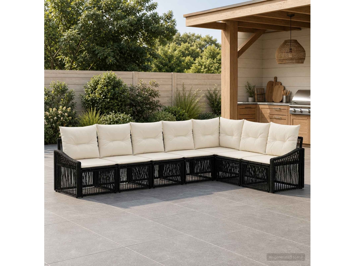 Vidaxl Conjunto De Sofá De Jardim 7 Unid. Preto Vime Pe