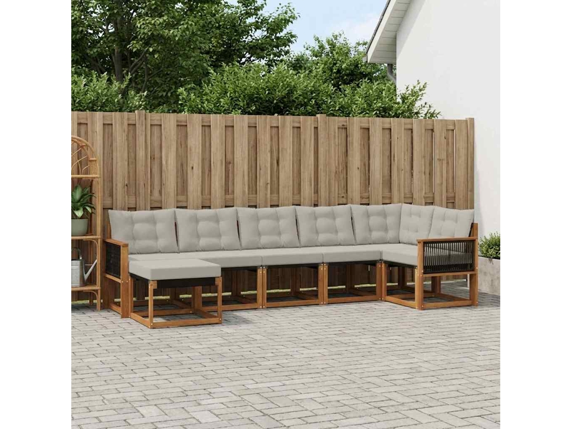 Vidaxl Conjunto De Sofás Para Exterior 7 Pcs Natural E Cinzento-claro