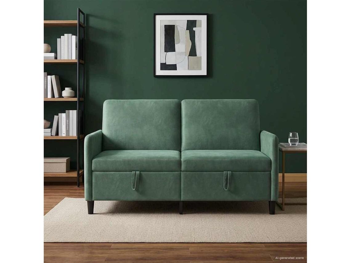 Vidaxl Sofa Com Armazenamento Verde Do Mar 152 X 78 X 87 Cm Poliéster