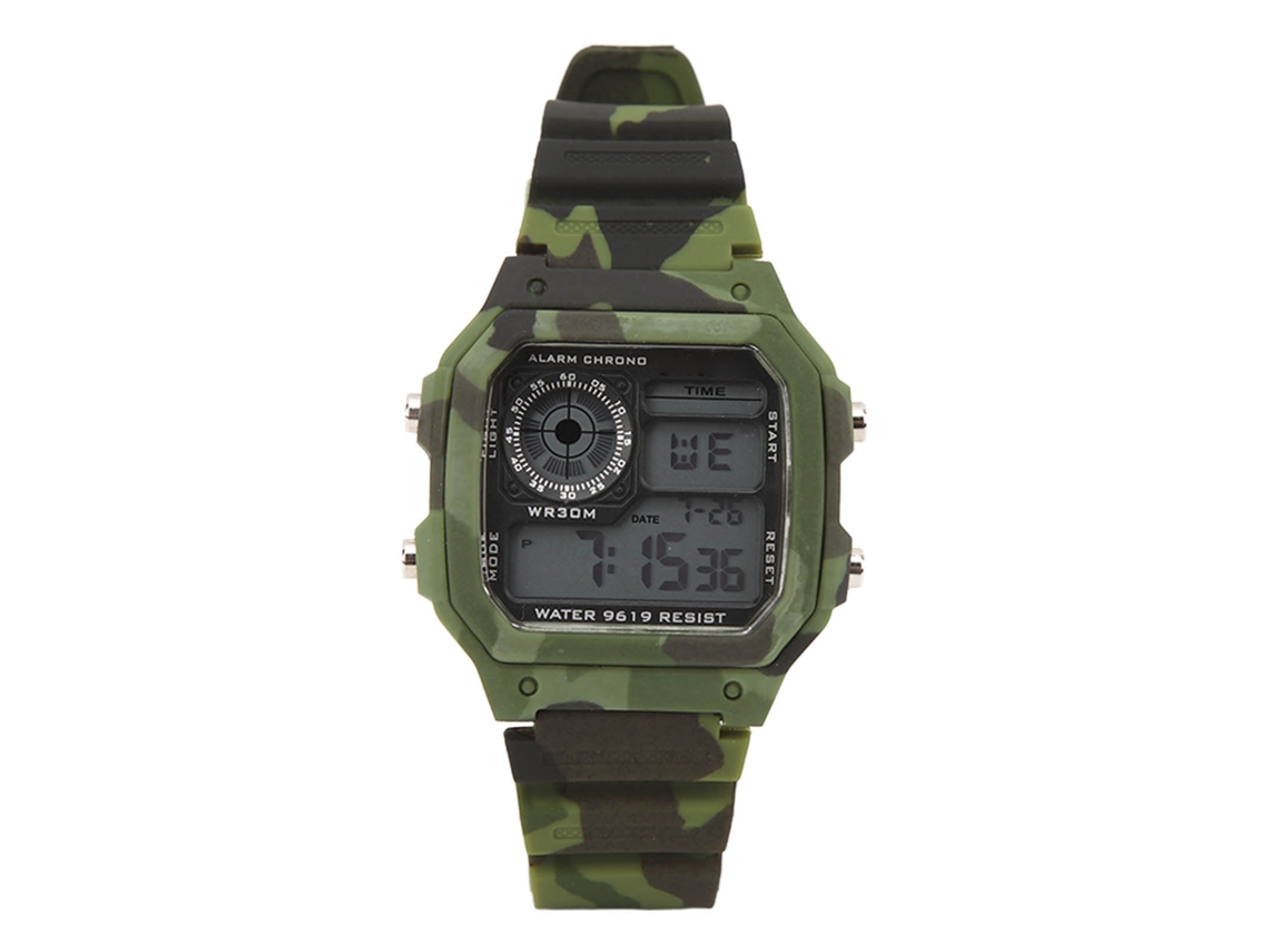 Relógio Digital Multifuncional Luminoso À Prova D'água Para Desportos Ao Ar Livre Camuflagem Verde