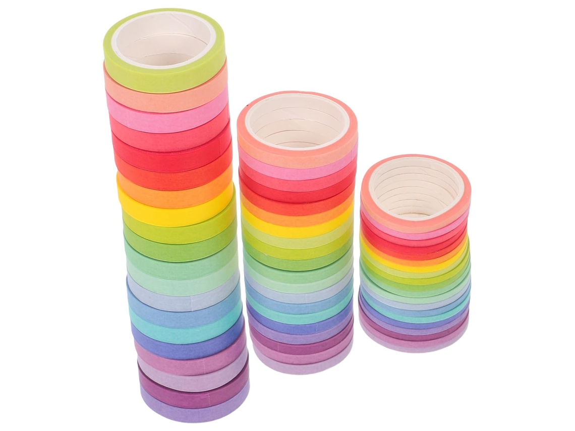 Conjunto de 60 rolos de papel washi adesivo com núcleo sólido e colorido, 3 tamanhos: 5, 7 e 5 mm, para artesanato.