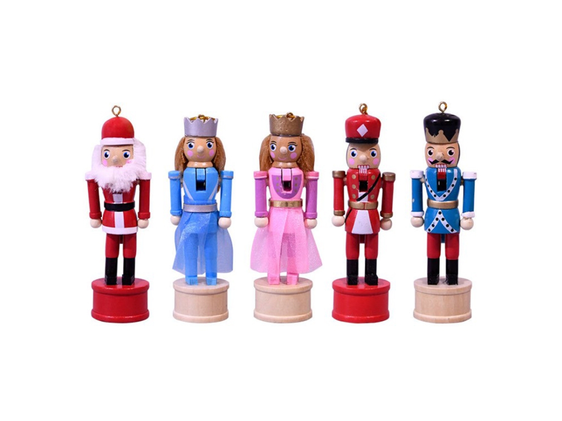 Conjunto de 5 Decorações Natal com Boneco Quebrador de Nozes