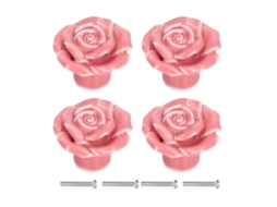 Primerox 4 Conjuntos Alças de Armário Cerâmico em Forma de Rosa Moderno para Casa Sala Quarto Rosa