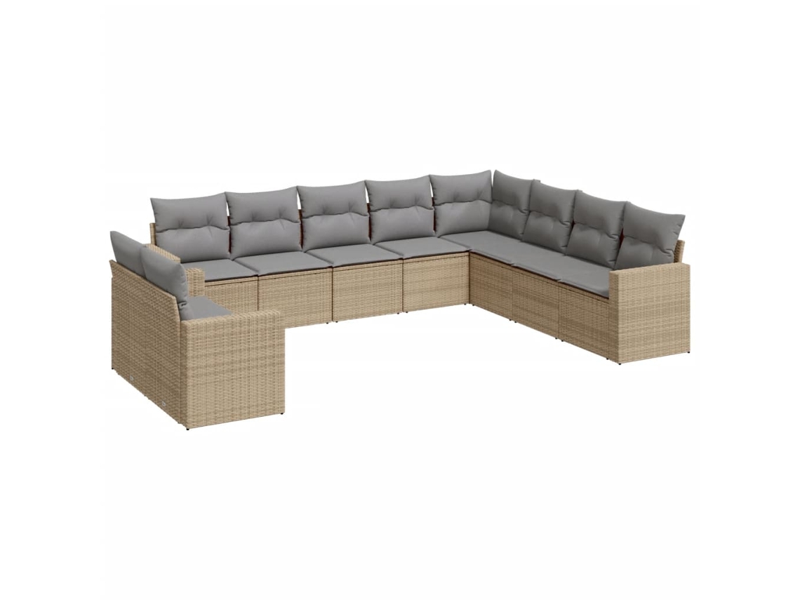Conjunto de 10 Sofás para Jardim com Almofadões Vime Pe Bege MAISON EXCLUSIVE