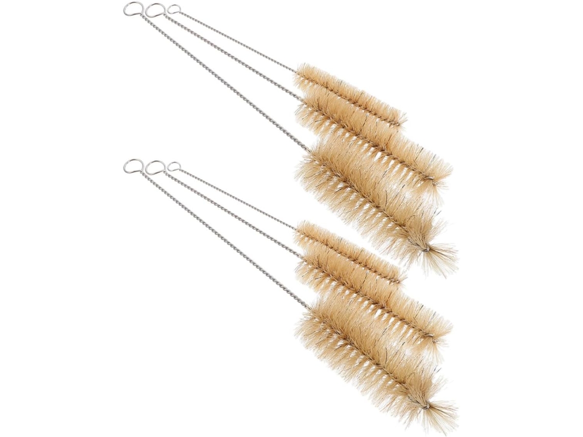 Conjunto De 6 Escovas Limpeza Para Vidraria Laboratório, Tamanhos Variados, Cerdas De Porco E Estrutura Em Aço