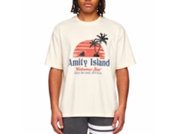 Rockinstone Jaws Movie Amity Island Solid Natural Adult T-shirt Size:l