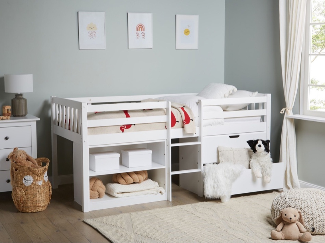 Cama Infantil Com Prateleiras E Gavetas Beliani Susville De Madeira De Seringueira Branco 90x200