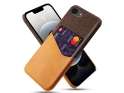 Capa Para Iphone 16e Em Couro Pu Com Textura De Tecido E Estrutura Rígida Em Pc Com Porta-cartão, Laranja