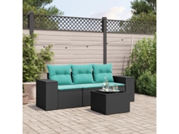 Vidaxl Conjunto De Sofá De Jardim Com 4 Peças E Almofadas Em Rattan Sintético Preto