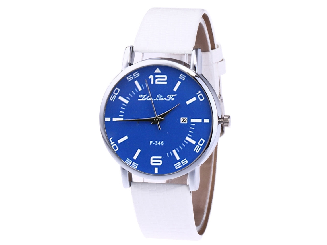 Relógio de casal com mecanismo de quartzo, pulseira de couro sintético, mostrador redondo simples, estilo casual (branco)