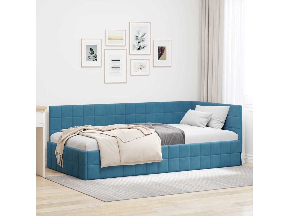 Vidaxl Estrutura De Cama De Canto Azul 100 Cm X 200 Cm Veludo