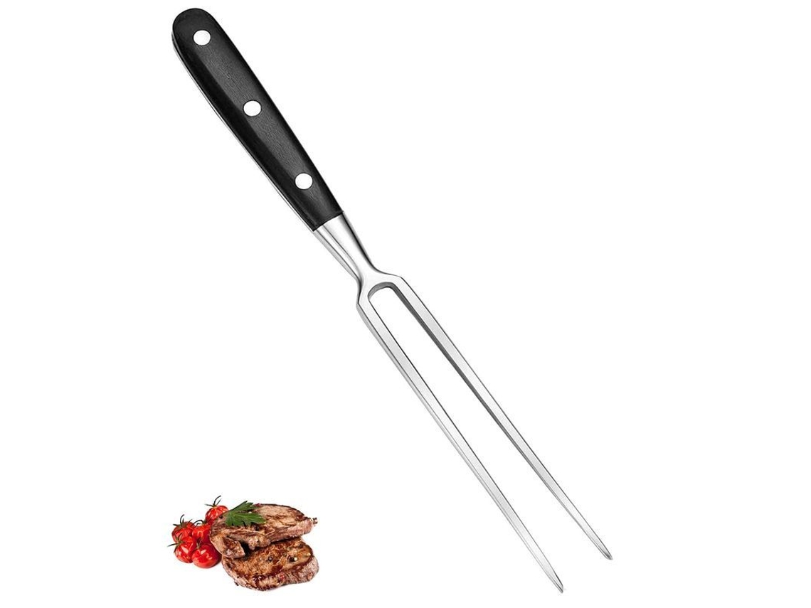 Garfo para trinchar carne Rebe-Fork em aço inoxidável, 16 cm, com cabo longo e funcional.