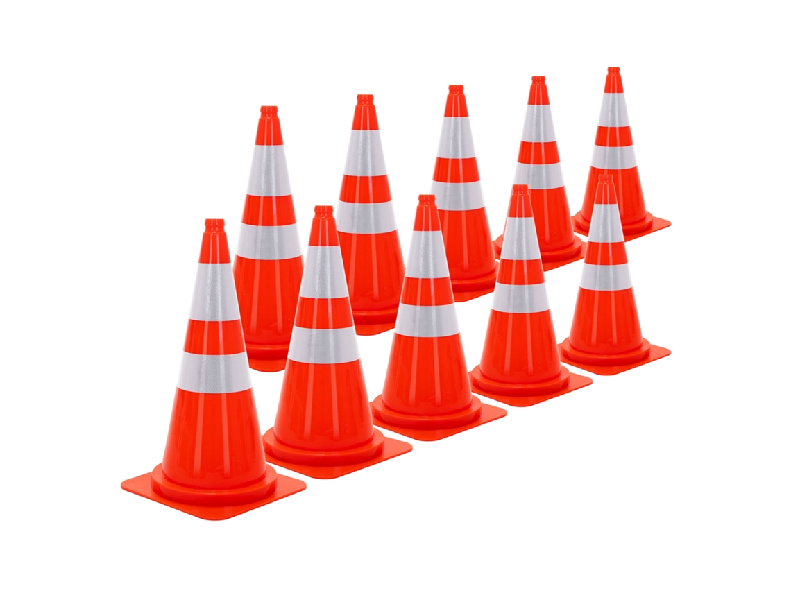 10x Cones De Sinalização Rodoviária Ecd Germany De 75 Cm, Laranja Com 2 Faixas Refletoras