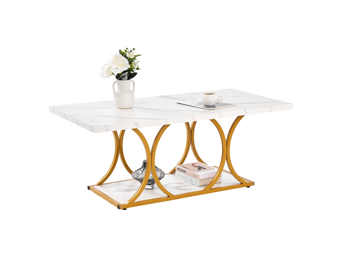 Mesa Auxiliar De 2 Níveis Com Aspecto De Mármore Retangular 120 X 59,5 X 48 Cm Vevor