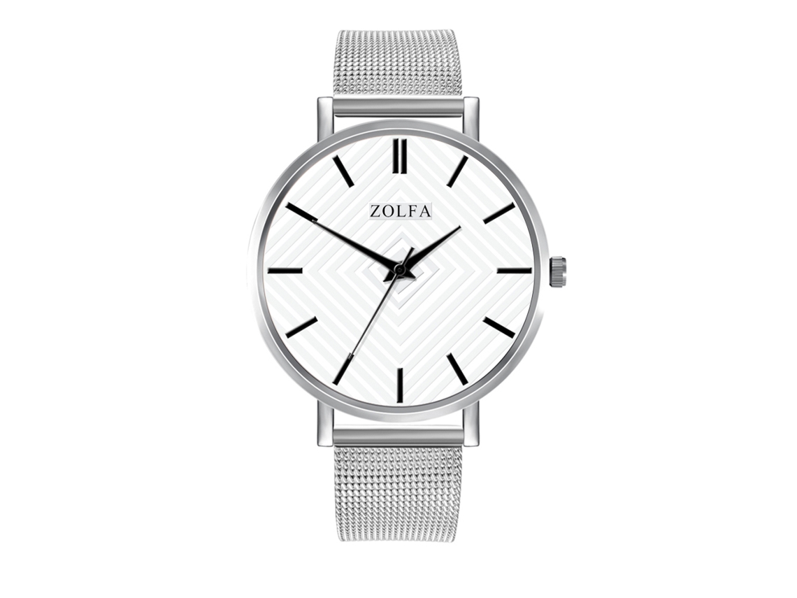 Relógio Feminino de Quartzo com Pulseira de Malha Cor Unica Casual Fashion Silver