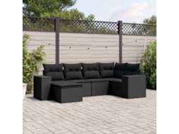 Vidaxl 6 Pcs Conjunto Sofás De Jardim C/ Almofadões Vime Pe Preto