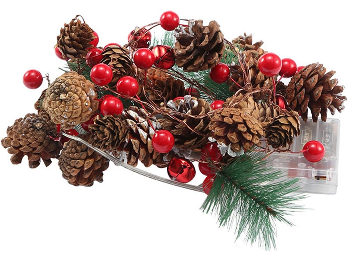 Luzes De Natal Para Árvore - 20 Leds Funcionam A Pilhas Com Pinhas E
